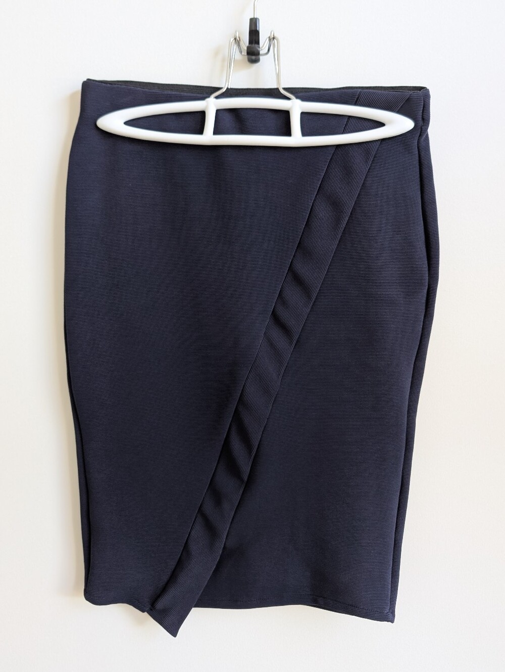 NWT Zara Stretch Asymmetrical Dark Navy Blue Pencil Skirt Medium Portugal